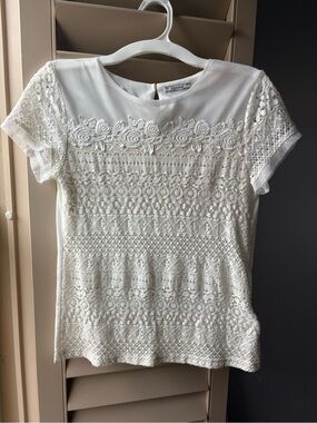 Girls Mayoral Lace-Detail Short Sleeve Top - White